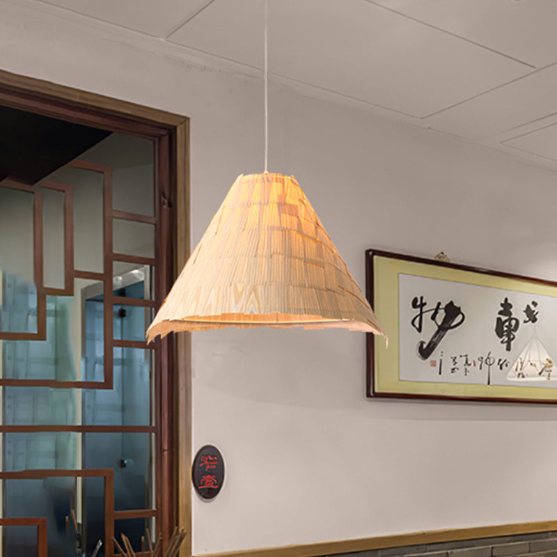 Wide Flare Pendant Lighting Japanese Wood 1 Head Ceiling Suspension Lamp in Beige Clearhalo 'Ceiling Lights' 'Pendant Lights' 'Pendants' Lighting' 380147