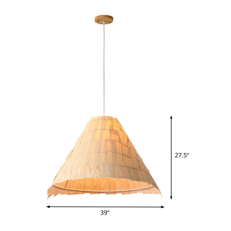 Wide Flare Pendant Lighting Japanese Wood 1 Head Ceiling Suspension Lamp in Beige Clearhalo 'Ceiling Lights' 'Pendant Lights' 'Pendants' Lighting' 380151