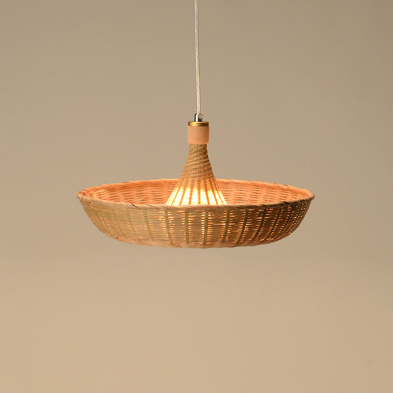 Japanese Hand-Worked Ceiling Light Bamboo 1 Head Suspended Lighting Fixture in Flaxen Clearhalo 'Ceiling Lights' 'Pendant Lights' 'Pendants' Lighting' 380173