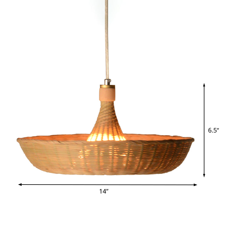 Japanese Hand-Worked Ceiling Light Bamboo 1 Head Suspended Lighting Fixture in Flaxen Clearhalo 'Ceiling Lights' 'Pendant Lights' 'Pendants' Lighting' 380174