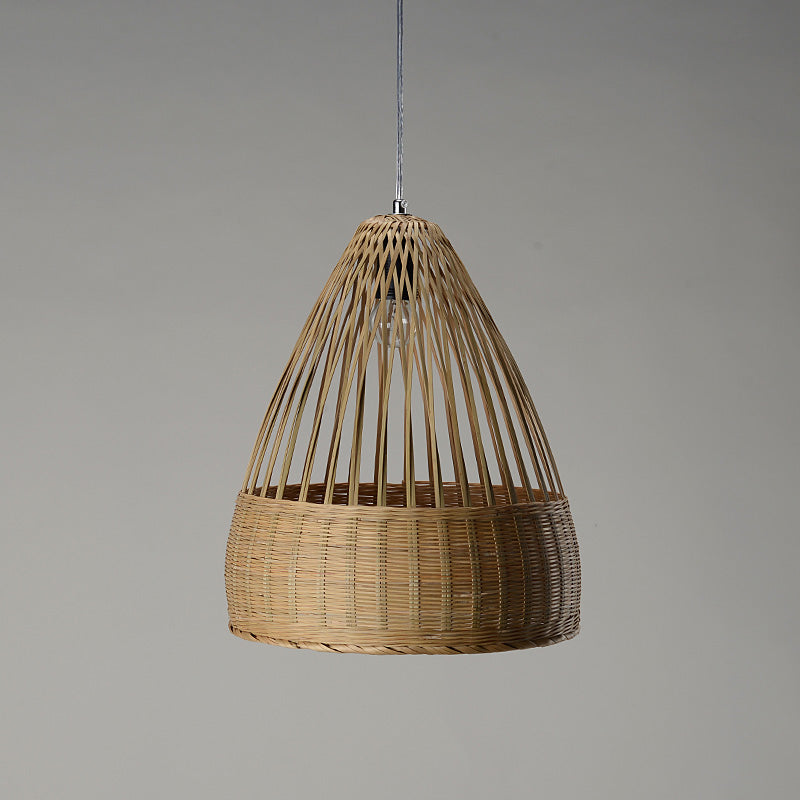 Hand-Woven Bamboo Pendant Lighting Japanese 1 Head Flaxen Ceiling Suspension Lamp Clearhalo 'Ceiling Lights' 'Pendant Lights' 'Pendants' Lighting' 380183