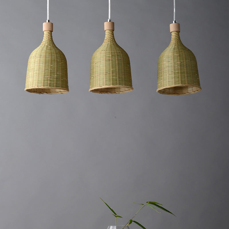 1 Head Bedroom Down Lighting Asian Flaxen Pendant Light Fixture with Cylinder Bamboo Shade Clearhalo 'Ceiling Lights' 'Pendant Lights' 'Pendants' Lighting' 380191