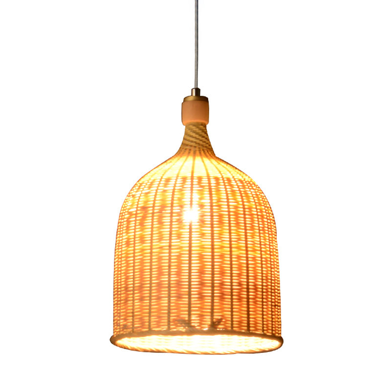 1 Head Bedroom Down Lighting Asian Flaxen Pendant Light Fixture with Cylinder Bamboo Shade Clearhalo 'Ceiling Lights' 'Pendant Lights' 'Pendants' Lighting' 380193