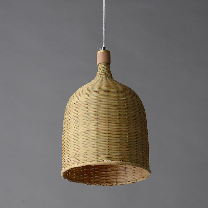 1 Head Bedroom Down Lighting Asian Flaxen Pendant Light Fixture with Cylinder Bamboo Shade Clearhalo 'Ceiling Lights' 'Pendant Lights' 'Pendants' Lighting' 380194