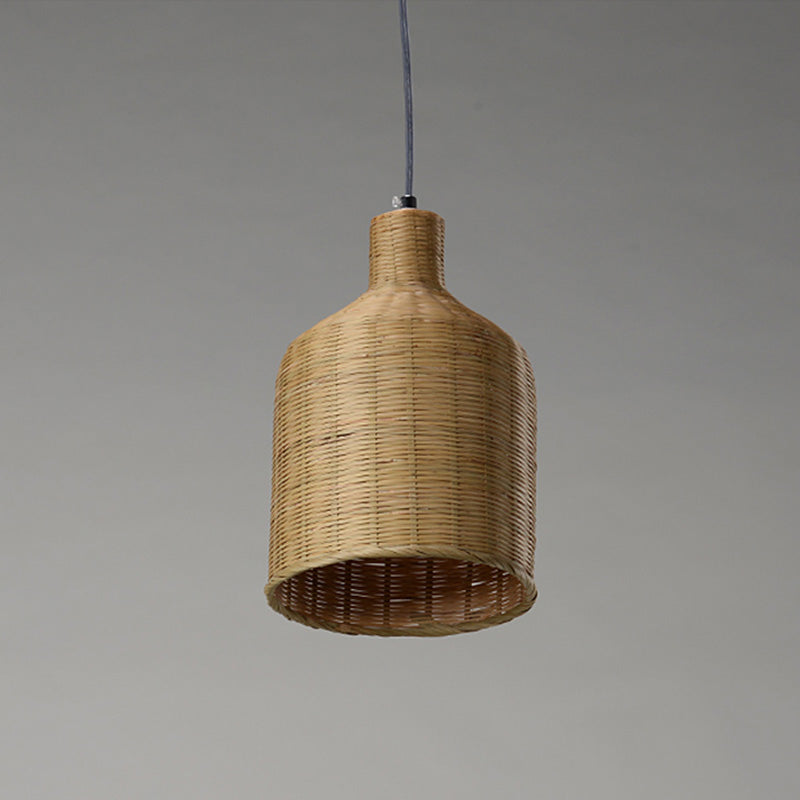 Chinese 1 Head Pendant Lamp Flaxen Tubular Hanging Ceiling Light with Bamboo shade Clearhalo 'Ceiling Lights' 'Pendant Lights' 'Pendants' Lighting' 380199