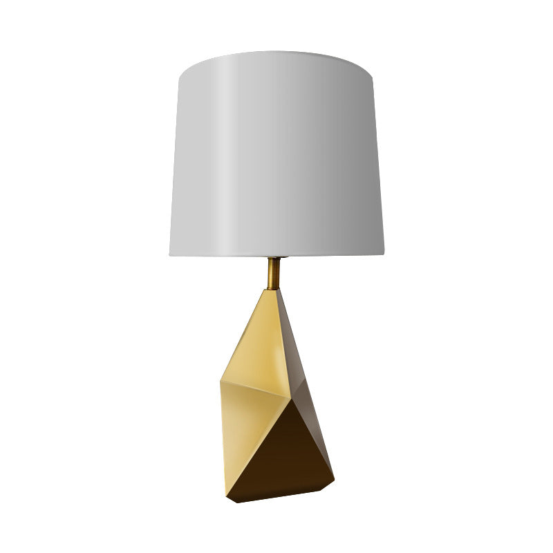 White Barrel Task Lamp Modern 1 Head Fabric Desk Light with Gold Geometric Metal Base Clearhalo 'Lamps' 'Table Lamps' Lighting' 380297