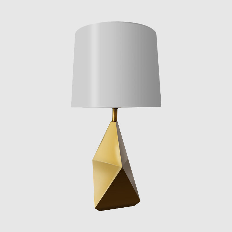 White Barrel Task Lamp Modern 1 Head Fabric Desk Light with Gold Geometric Metal Base Clearhalo 'Lamps' 'Table Lamps' Lighting' 380298