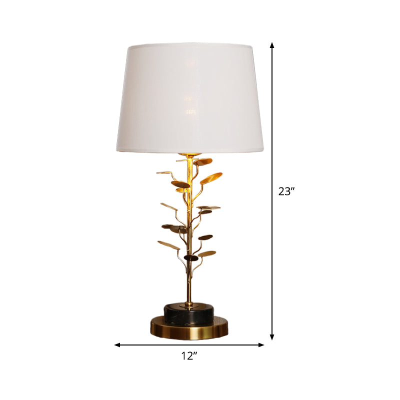 Conical Table Lamp Modern Fabric 1 Bulb Reading Book Light in White with Gold Metal Tree Clearhalo 'Lamps' 'Table Lamps' Lighting' 380361