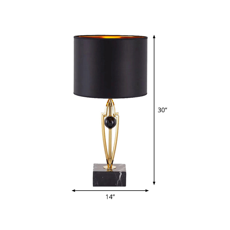 Fabric Drum Task Light Modernist 1 Bulb Black Small Desk Lamp with Square Marble Base Clearhalo 'Lamps' 'Table Lamps' Lighting' 380371