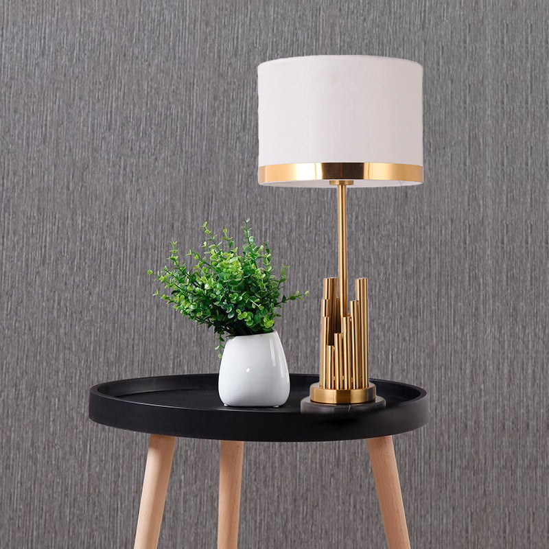 1 Head Bedroom Task Lighting Modern Gold Small Desk Lamp with Cylinder Fabric Shade Gold Clearhalo 'Lamps' 'Table Lamps' Lighting' 380396