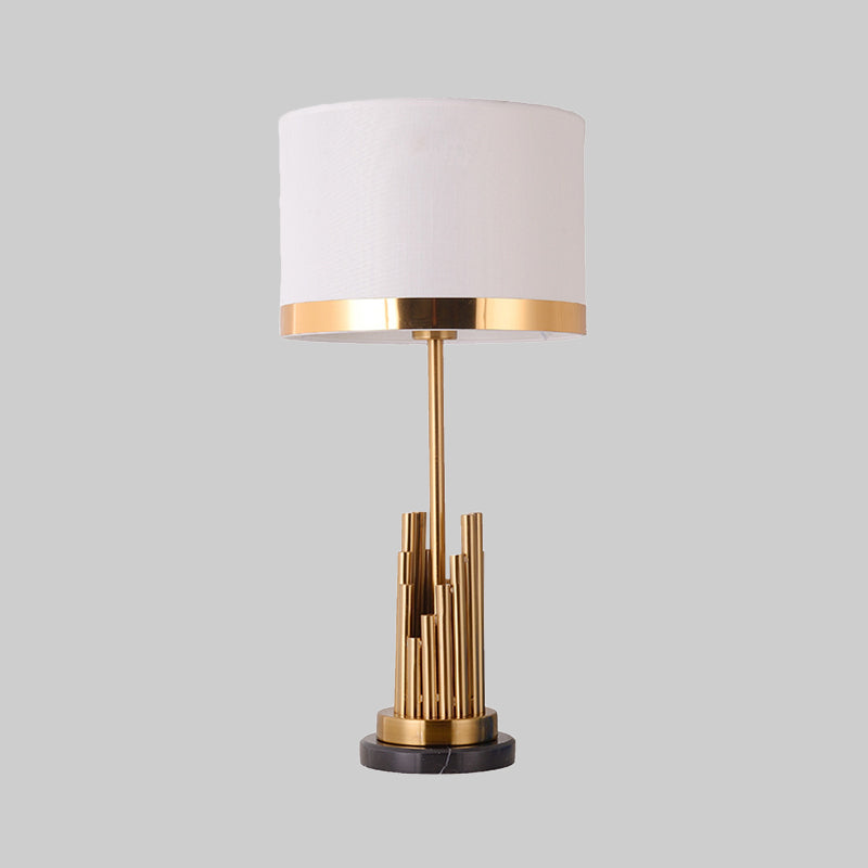 1 Head Bedroom Task Lighting Modern Gold Small Desk Lamp with Cylinder Fabric Shade Clearhalo 'Lamps' 'Table Lamps' Lighting' 380399