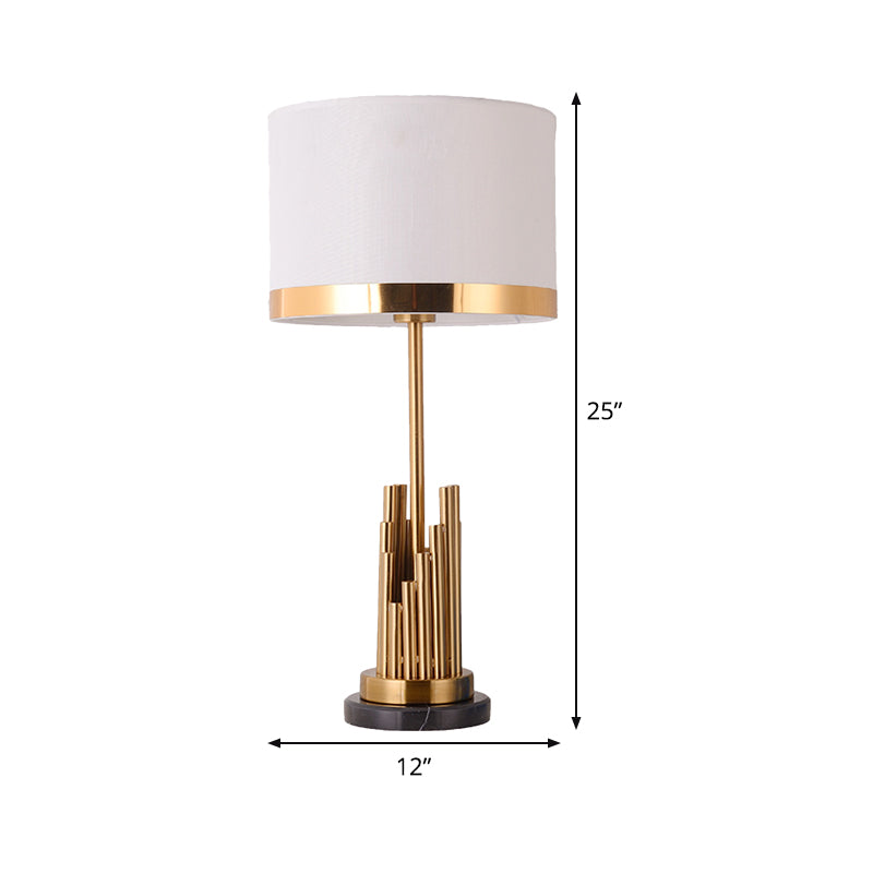 1 Head Bedroom Task Lighting Modern Gold Small Desk Lamp with Cylinder Fabric Shade Clearhalo 'Lamps' 'Table Lamps' Lighting' 380400