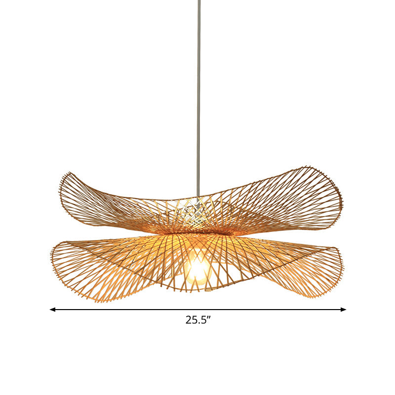 Chinese Hand-Worked Pendant Light Bamboo 1 Bulb Suspended Lighting Fixture in Beige Clearhalo 'Ceiling Lights' 'Pendant Lights' 'Pendants' Lighting' 380501