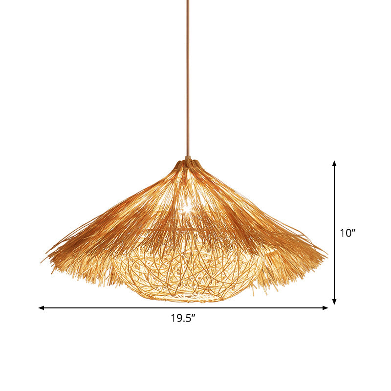 Flaxen Handcrafted Pendant Lighting Japanese 1 Head Rattan Ceiling Suspension Lamp Clearhalo 'Ceiling Lights' 'Pendant Lights' 'Pendants' Lighting' 380548