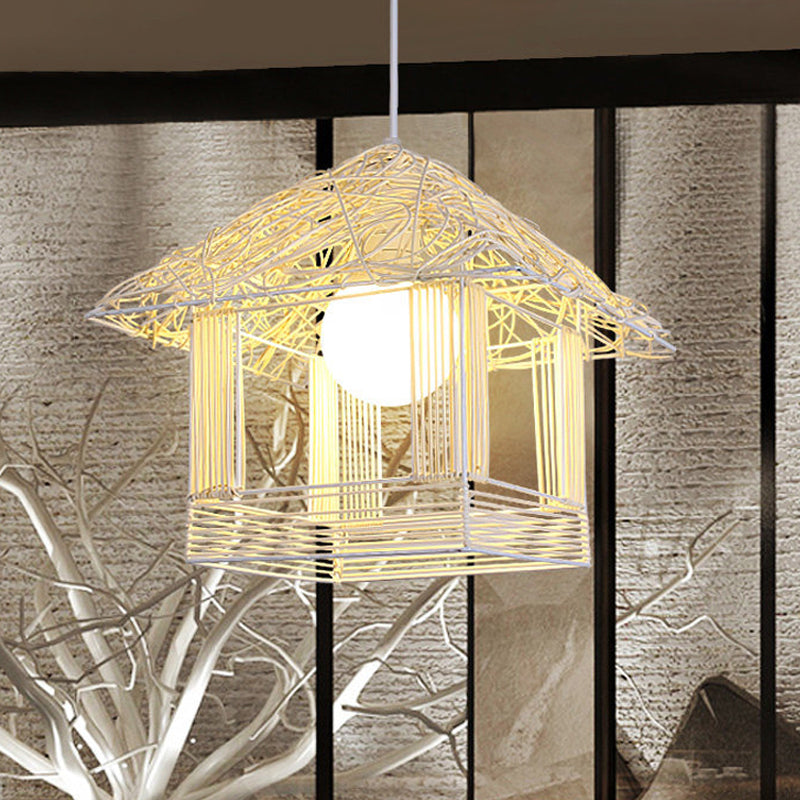 Tower Bamboo Pendant Lamp Chinese 1 Bulb White Hanging Ceiling Light for Teahouse Clearhalo 'Ceiling Lights' 'Pendant Lights' 'Pendants' Lighting' 380555