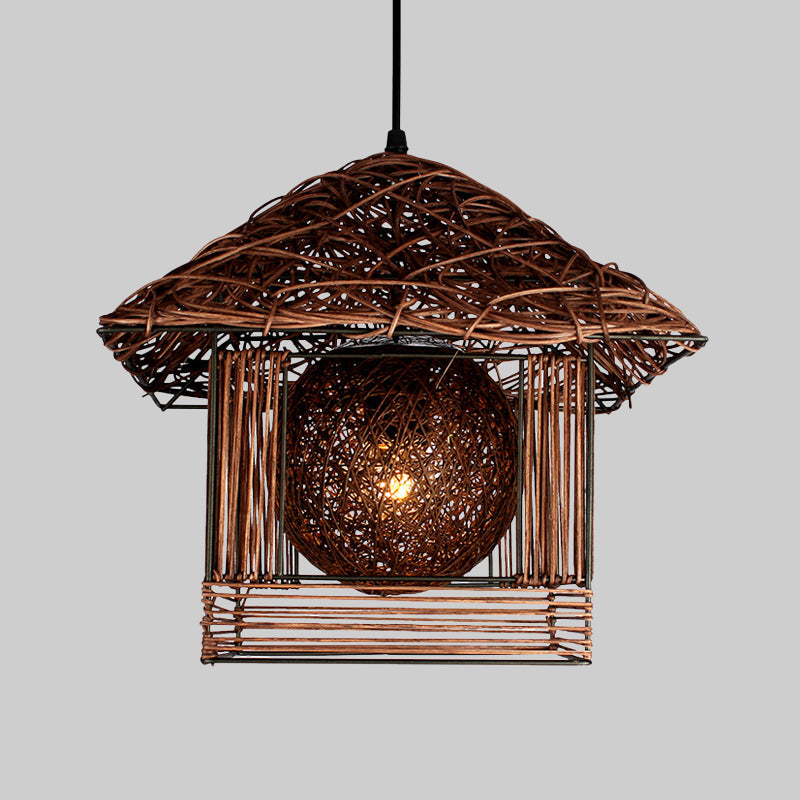 Handmade Ceiling Lamp Chinese Bamboo 1 Bulb 12