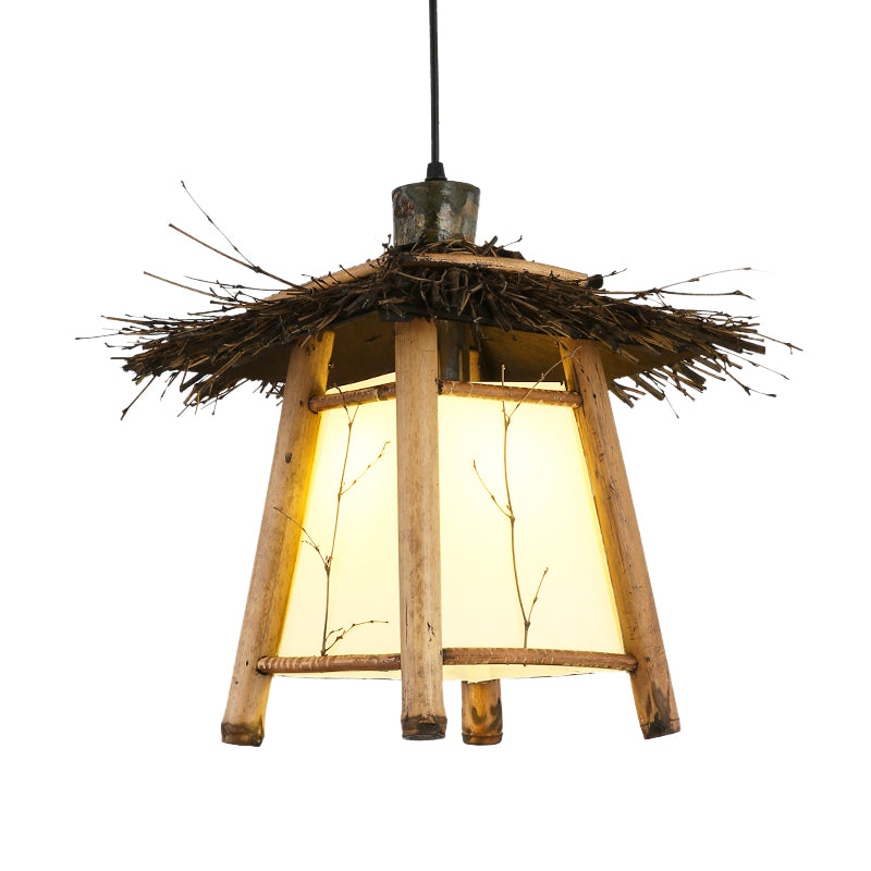 1 Bulb Tapered Pendant Light Japanese Wood Suspended Lighting Fixture in Beige for Restaurant Clearhalo 'Ceiling Lights' 'Pendant Lights' 'Pendants' Lighting' 380585