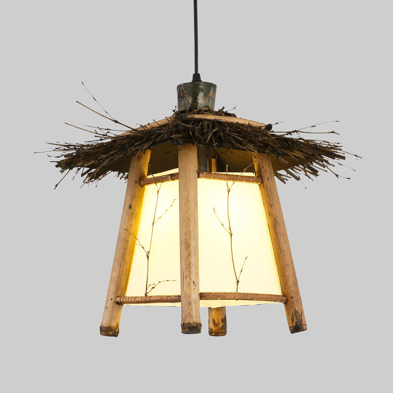 1 Bulb Tapered Pendant Light Japanese Wood Suspended Lighting Fixture in Beige for Restaurant Clearhalo 'Ceiling Lights' 'Pendant Lights' 'Pendants' Lighting' 380586