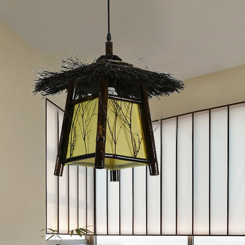 Wood Hand-Worked Pendant Lighting Japanese 1 Head Ceiling Suspension Lamp in Black Clearhalo 'Ceiling Lights' 'Pendant Lights' 'Pendants' Lighting' 380588