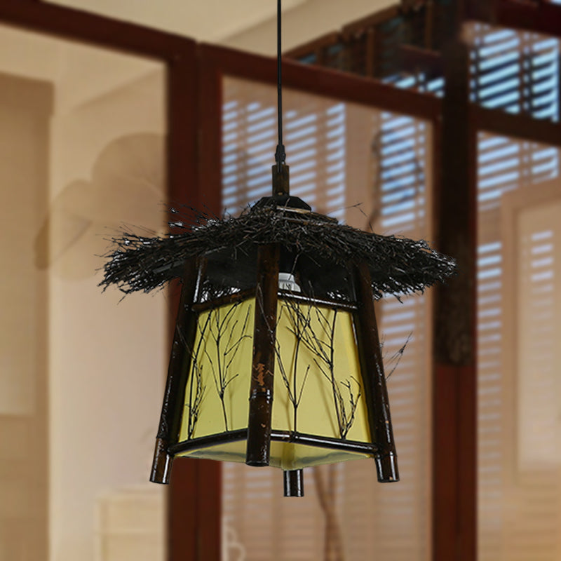 Wood Hand-Worked Pendant Lighting Japanese 1 Head Ceiling Suspension Lamp in Black Clearhalo 'Ceiling Lights' 'Pendant Lights' 'Pendants' Lighting' 380589