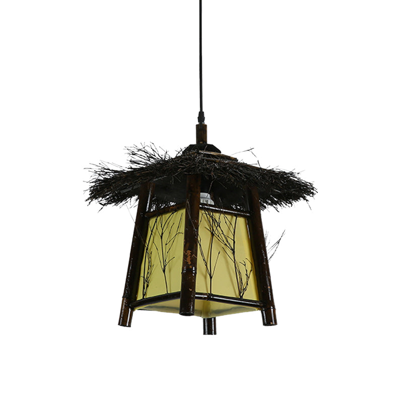 Wood Hand-Worked Pendant Lighting Japanese 1 Head Ceiling Suspension Lamp in Black Clearhalo 'Ceiling Lights' 'Pendant Lights' 'Pendants' Lighting' 380590