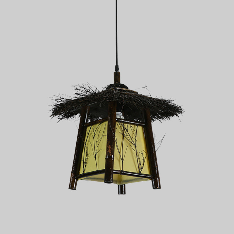 Wood Hand-Worked Pendant Lighting Japanese 1 Head Ceiling Suspension Lamp in Black Clearhalo 'Ceiling Lights' 'Pendant Lights' 'Pendants' Lighting' 380591