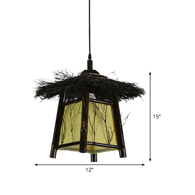Wood Hand-Worked Pendant Lighting Japanese 1 Head Ceiling Suspension Lamp in Black Clearhalo 'Ceiling Lights' 'Pendant Lights' 'Pendants' Lighting' 380592