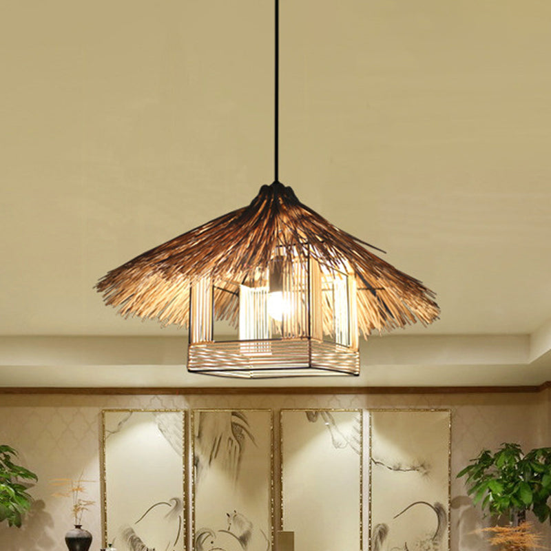 Beige House Ceiling Lamp Chinese 1 Head Bamboo Hanging Light Fixture for Dining Room Clearhalo 'Ceiling Lights' 'Pendant Lights' 'Pendants' Lighting' 380602