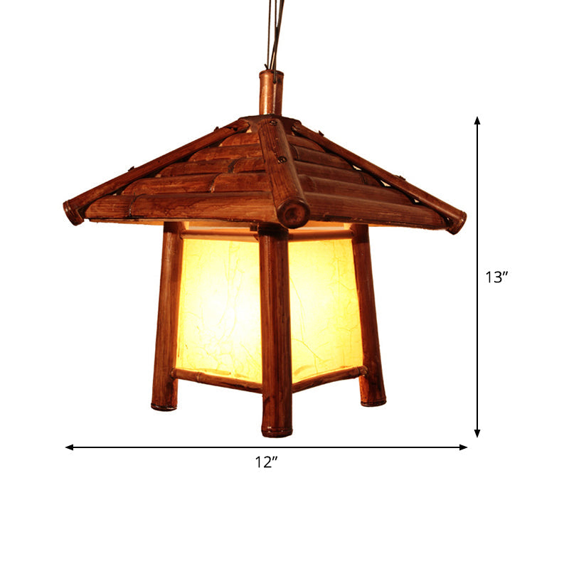 1 Bulb Restaurant Ceiling Light Asian Brown Pendant Lighting Fixture with Tower Wood Shade Clearhalo 'Ceiling Lights' 'Pendant Lights' 'Pendants' Lighting' 380631
