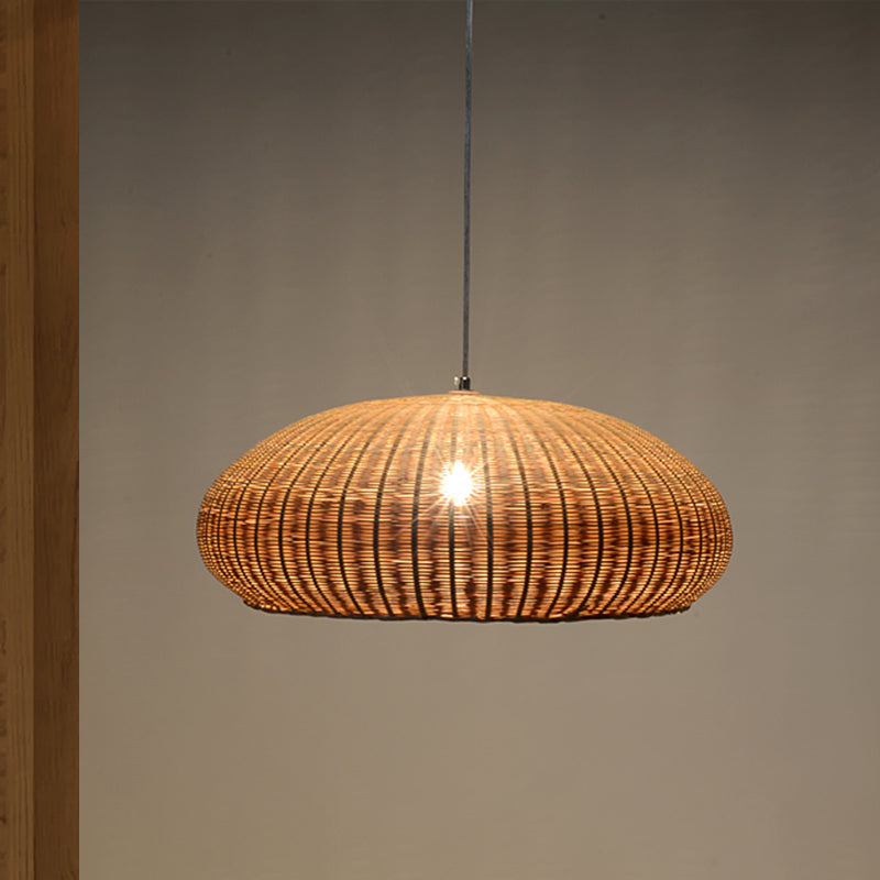 Handcrafted Bamboo Pendant Light Japanese 1 Bulb Flaxen Suspended Lighting Fixture Clearhalo 'Ceiling Lights' 'Pendant Lights' 'Pendants' Lighting' 380682