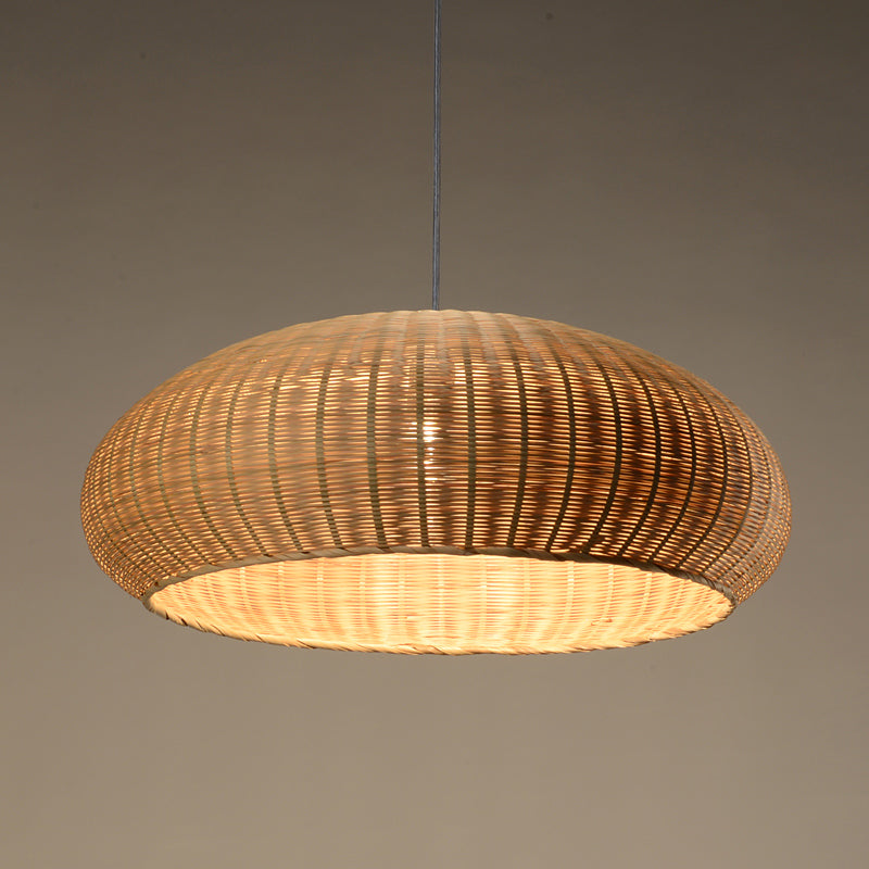 Handcrafted Bamboo Pendant Light Japanese 1 Bulb Flaxen Suspended Lighting Fixture Clearhalo 'Ceiling Lights' 'Pendant Lights' 'Pendants' Lighting' 380684