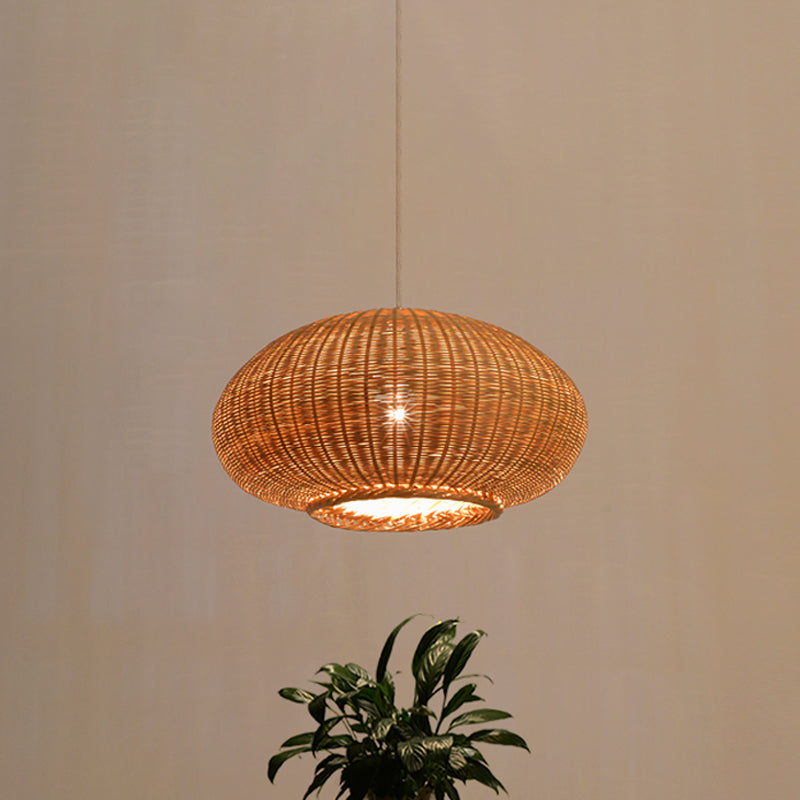 Flaxen Lantern Ceiling Lamp Asia 1 Head Bamboo Pendant Lighting Fixture for Dining Room Flaxen Clearhalo 'Ceiling Lights' 'Pendant Lights' 'Pendants' Lighting' 380686_d0fc4d46-2172-4764-9e26-d860fb8057d5