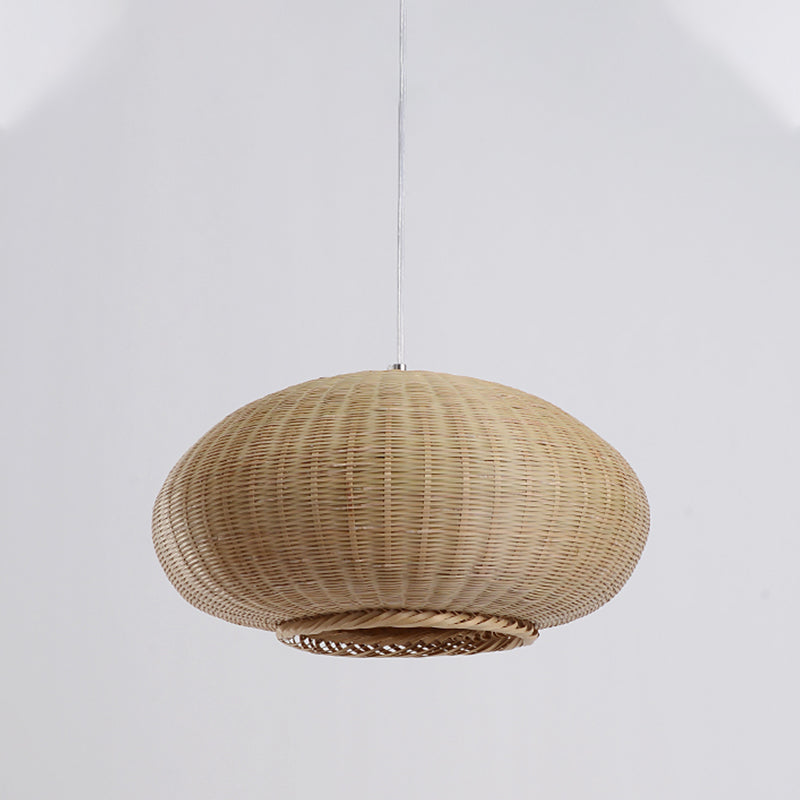 Flaxen Lantern Ceiling Lamp Asia 1 Head Bamboo Pendant Lighting Fixture for Dining Room Clearhalo 'Ceiling Lights' 'Pendant Lights' 'Pendants' Lighting' 380689