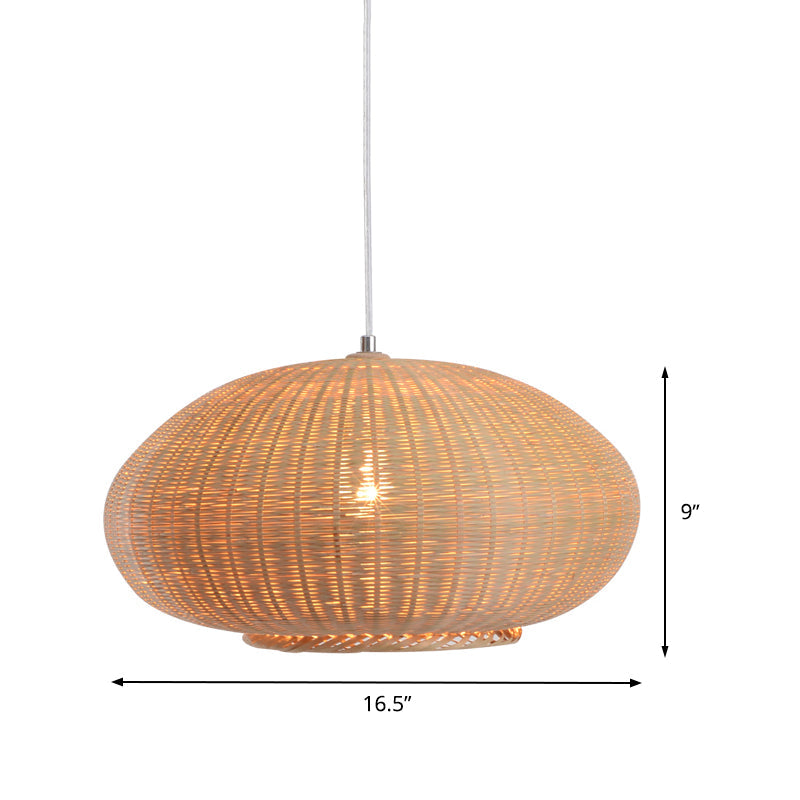 Flaxen Lantern Ceiling Lamp Asia 1 Head Bamboo Pendant Lighting Fixture for Dining Room Clearhalo 'Ceiling Lights' 'Pendant Lights' 'Pendants' Lighting' 380690