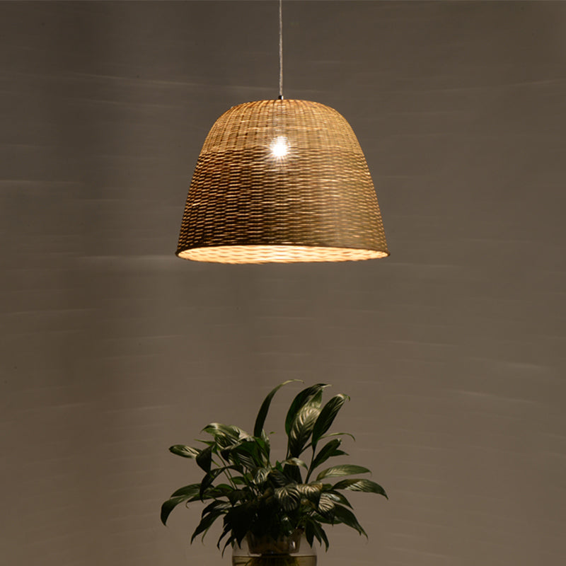 1 Head Tearoom Ceiling Lamp Asian Flaxen Hanging Light Fixture with Domed Bamboo Shade Flaxen Clearhalo 'Ceiling Lights' 'Pendant Lights' 'Pendants' Lighting' 380696_e2311610-8273-4af2-b445-b733694b5e27