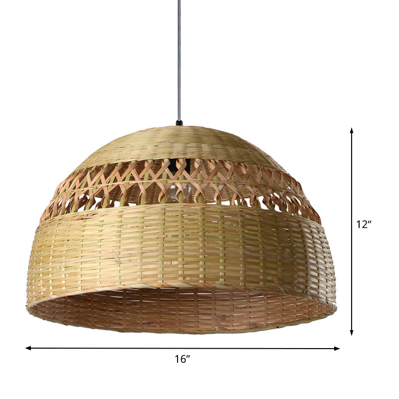 Bamboo Hemisphere Pendant Light Chinese 1 Head Ceiling Suspension Lamp in Flaxen Clearhalo 'Ceiling Lights' 'Pendant Lights' 'Pendants' Lighting' 380710