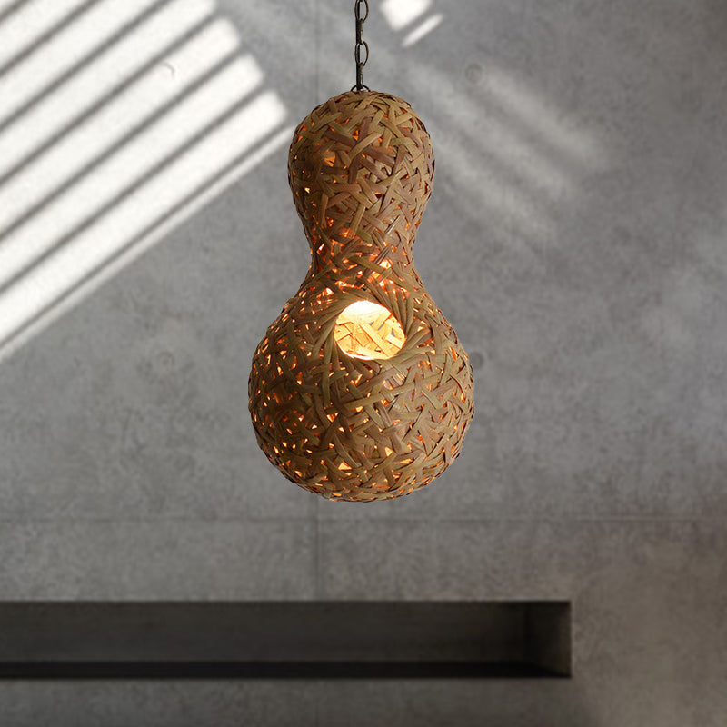 1 Bulb Restaurant Ceiling Lamp Asia Beige Pendant Light Fixture with Gourd Bamboo Shade Beige Clearhalo 'Ceiling Lights' 'Pendant Lights' 'Pendants' Lighting' 380736_f9e8cff1-8b90-4301-8c76-3a9fa63d1b4e
