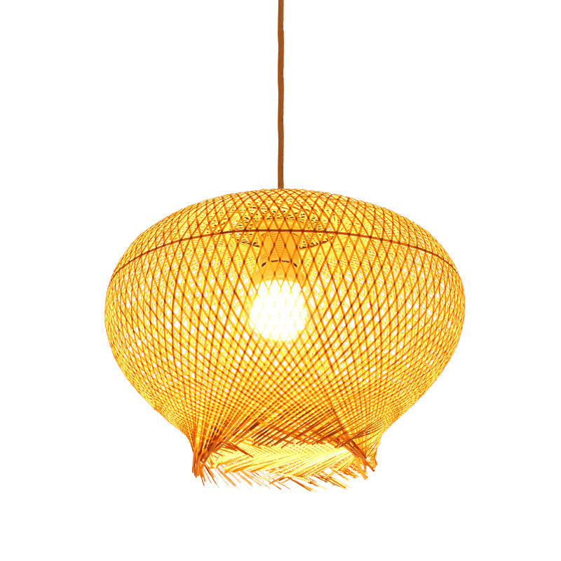 Bamboo Lantern Hanging Lamp Chinese 1 Head Beige Ceiling Pendant Light for Living Room Clearhalo 'Ceiling Lights' 'Pendant Lights' 'Pendants' Lighting' 380759