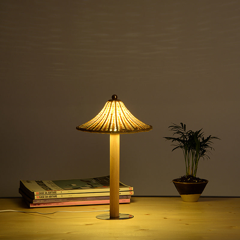 1 Head Bedroom Task Lighting Chinese Wood Small Desk Lamp with Bell Bamboo Shade Wood Clearhalo 'Lamps' 'Table Lamps' Lighting' 381048