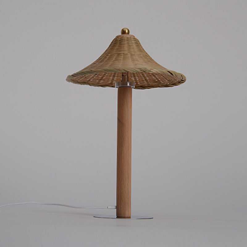 1 Head Bedroom Task Lighting Chinese Wood Small Desk Lamp with Bell Bamboo Shade Clearhalo 'Lamps' 'Table Lamps' Lighting' 381051