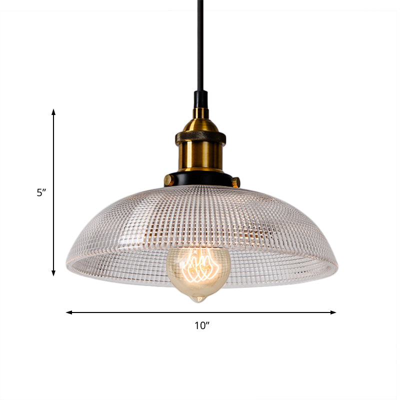 Grid Glass Brass Ceiling Light Bowl/Dome/Saucer Shade 1-Light Industrial Hanging Light Fixture for Kitchen Clearhalo 'Ceiling Lights' 'Glass shade' 'Glass' 'Industrial Pendants' 'Industrial' 'Middle Century Pendants' 'Pendant Lights' 'Pendants' 'Tiffany' Lighting' 381112