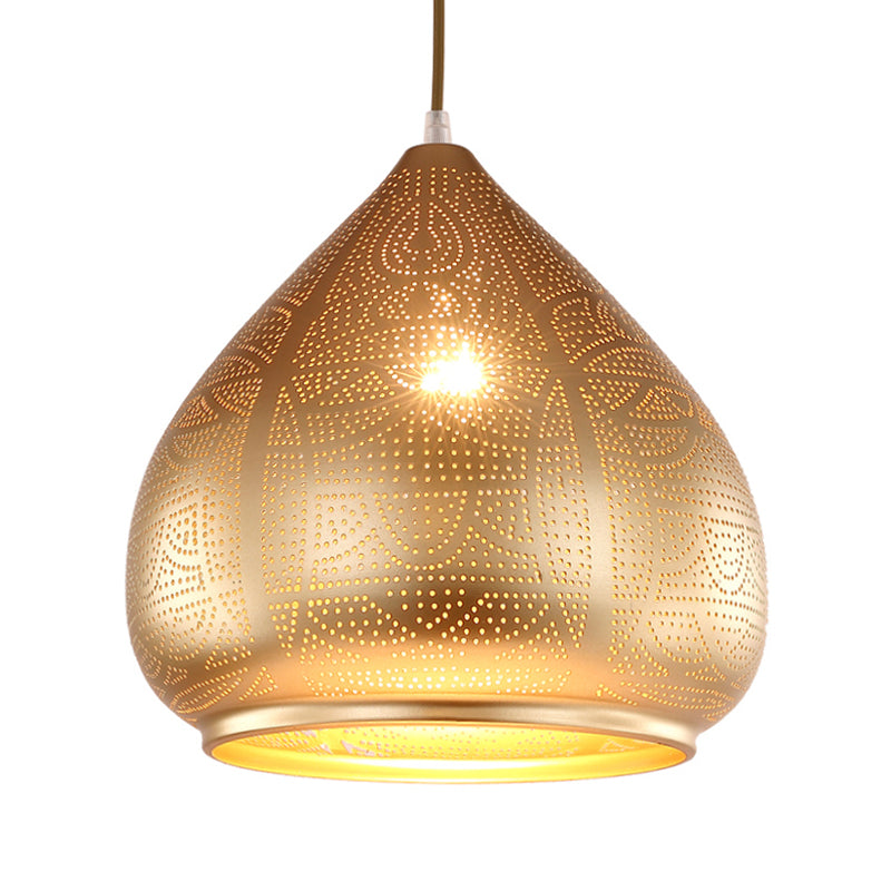 1 Head Teardrop Pendant Lighting Traditional Metal Ceiling Suspension Lamp in Silver/Bronze/Gold Clearhalo 'Ceiling Lights' 'Pendant Lights' 'Pendants' Lighting' 381346