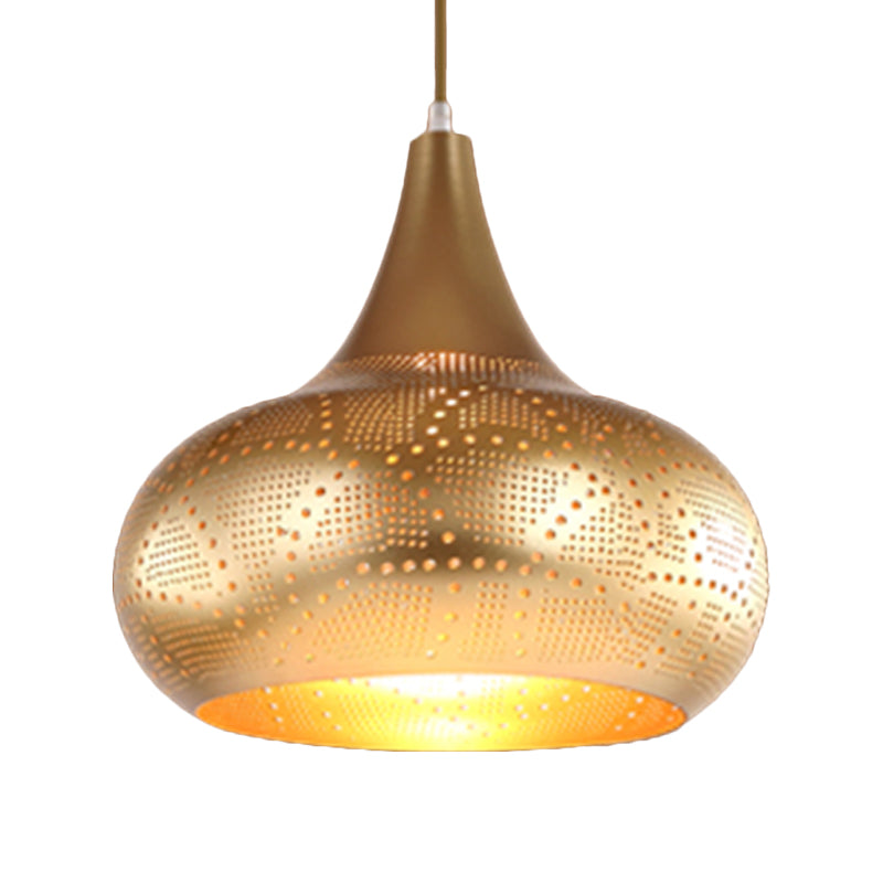 Gourd Restaurant Down Lighting Art Deco Metal 1 Bulb Silver/Bronze/Brass Hanging Pendant Light Clearhalo 'Ceiling Lights' 'Pendant Lights' 'Pendants' Lighting' 381360