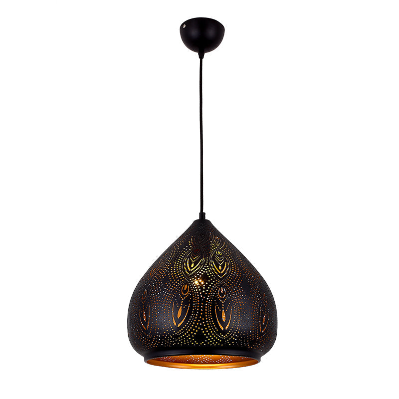 Pear Dining Room Pendant Lamp Tradition Metal 1 Bulb Black Suspended Lighting Fixture Clearhalo 'Ceiling Lights' 'Pendant Lights' 'Pendants' Lighting' 381405