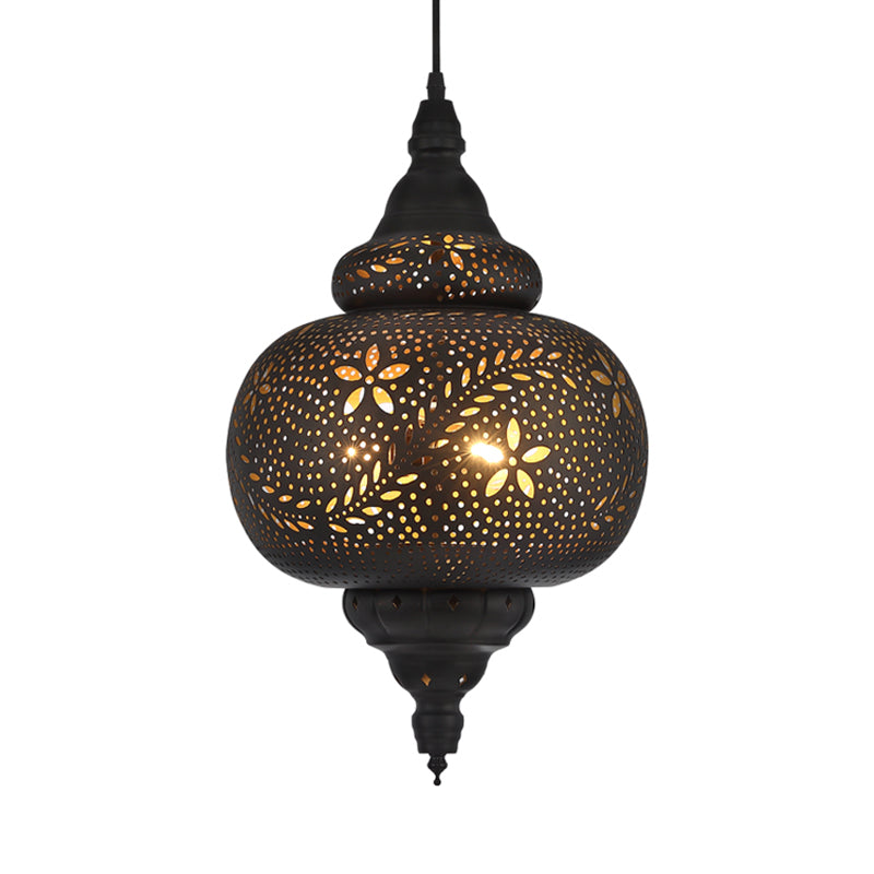 Gourd Hanging Light Traditionary 1 Head Metal Pendant Lighting Fixture in Black, 10