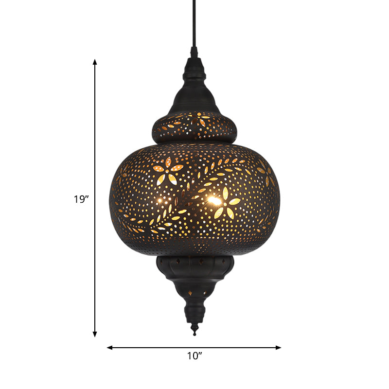 Gourd Hanging Light Traditionary 1 Head Metal Pendant Lighting Fixture in Black, 10