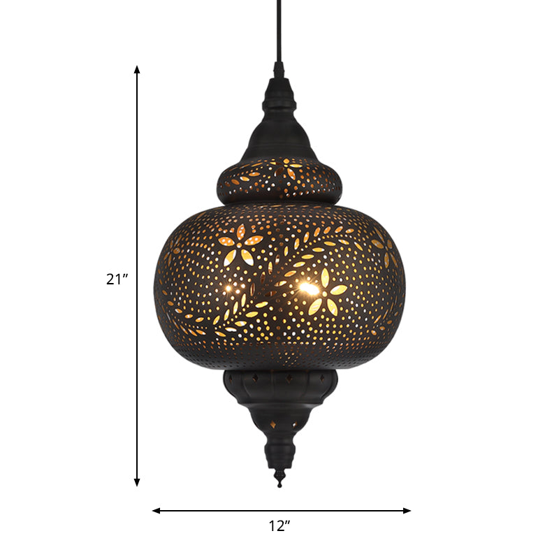 Gourd Hanging Light Traditionary 1 Head Metal Pendant Lighting Fixture in Black, 10