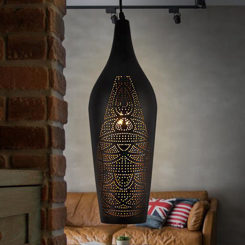 Carved Pendant Lighting Decorative Metal 1 Bulb Ceiling Suspension Lamp in Black Clearhalo 'Ceiling Lights' 'Pendant Lights' 'Pendants' Lighting' 381414