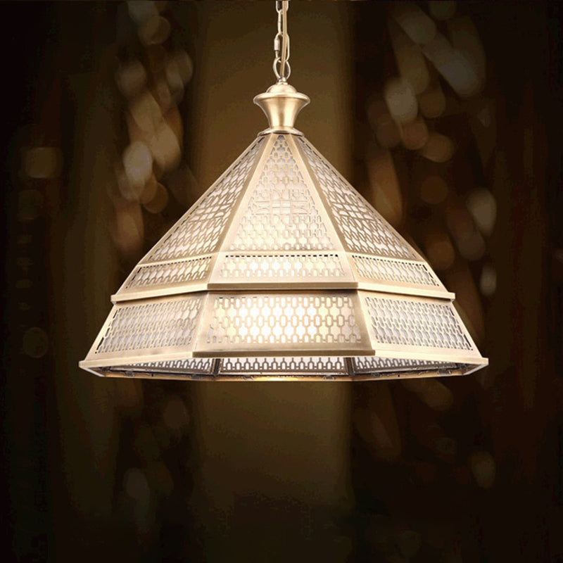 Tapered Living Room Ceiling Lamp Art Deco Metal 1 Head Brass Pendant Light Fixture Clearhalo 'Ceiling Lights' 'Pendant Lights' 'Pendants' Lighting' 381468