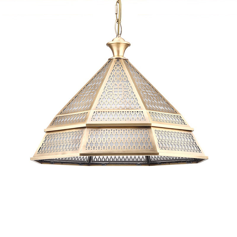 Tapered Living Room Ceiling Lamp Art Deco Metal 1 Head Brass Pendant Light Fixture Clearhalo 'Ceiling Lights' 'Pendant Lights' 'Pendants' Lighting' 381469